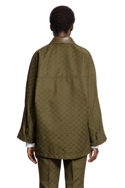 Gucci Gg Monogram Leather-trimmed Oversized Jacket In Green