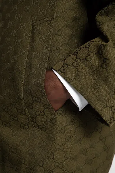 Gucci Gg Monogram Leather-trimmed Oversized Jacket In Green