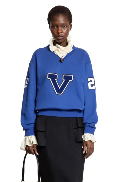 Valentino Blue Cotton "v" College Sweatshirt In Blue
