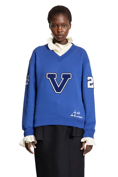 Valentino Blue Cotton "v" College Sweatshirt In Blue