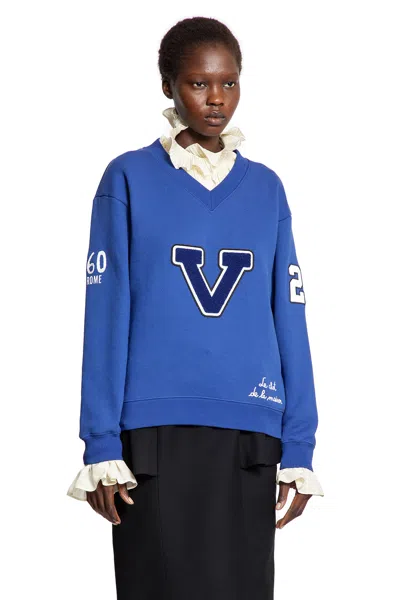 Valentino Blue Cotton "v" College Sweatshirt In Blue