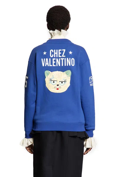 Valentino Blue Cotton "v" College Sweatshirt In Blue