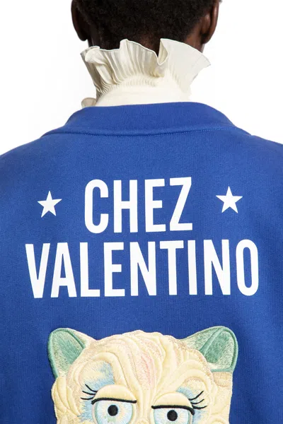 Valentino Blue Cotton "v" College Sweatshirt In Blue