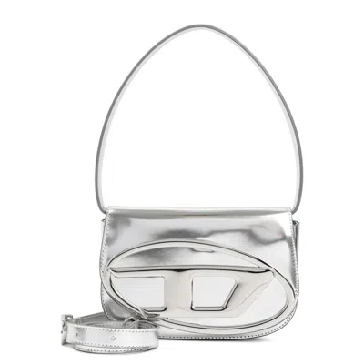 Diesel 1dr Mirror Leather Shoulder Bag In Silver