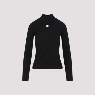 Courrèges Mockneck Rib Knit Sweater In Black