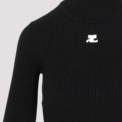 Courrèges Mockneck Rib Knit Sweater In Black