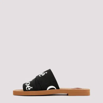 Chloé Women Woody Linen Flat Sandals In Black