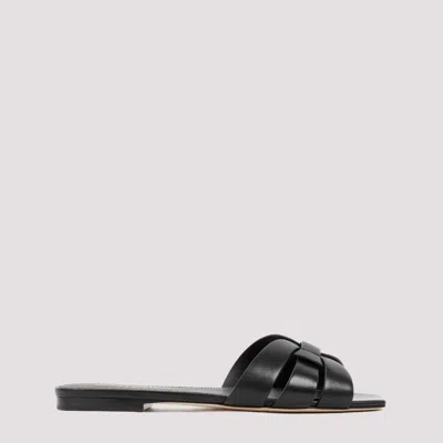 Saint Laurent Tribute Nu Pieds Embossed Croc Flat Sandals In Black