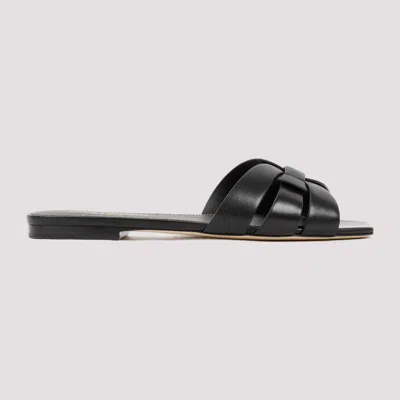 Saint Laurent Tribute Nu Pieds Embossed Croc Flat Sandals In Black