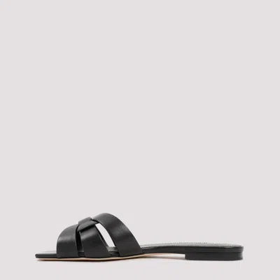 Saint Laurent Tribute Nu Pieds Embossed Croc Flat Sandals In Black