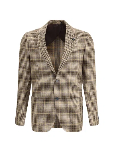 Lardini Checked Two-button Blazer In Neutral