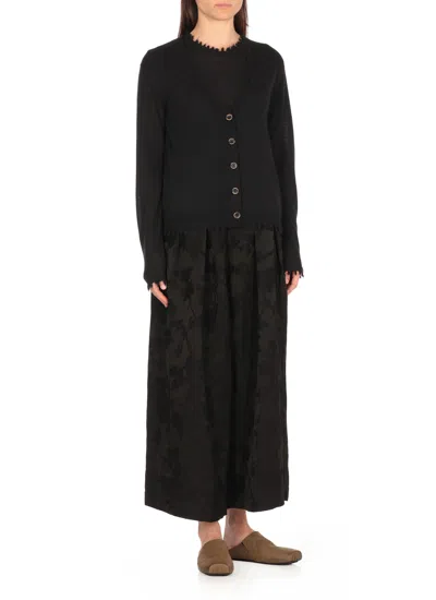 Uma Wang Frayed Hem V-neck Over Cardigan Knitwear In Black