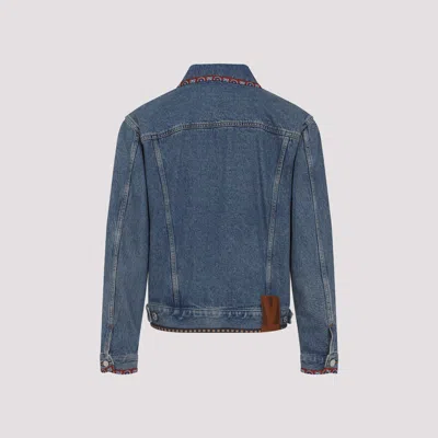 Valentino Denim Jacket With Multicolor Embroidery In Blue