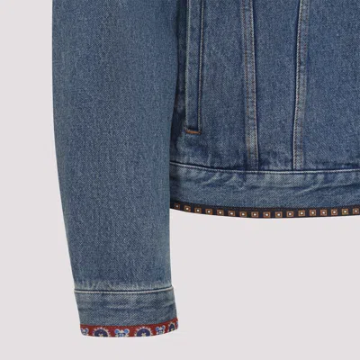 Valentino Denim Jacket With Multicolor Embroidery In Blue