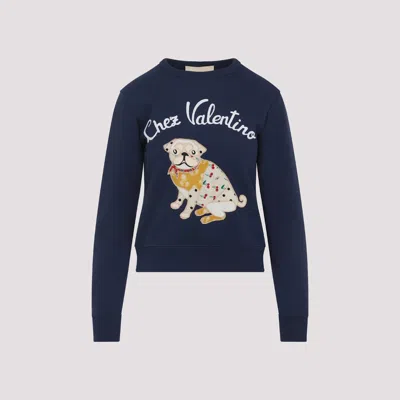 Valentino Dog Design Cotton Sweatshirt In Blue