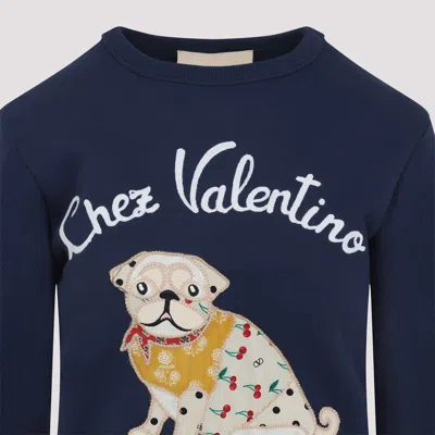 Valentino Dog Design Cotton Sweatshirt In Blue