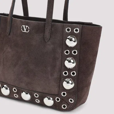 Valentino Studded Suede Double Handles Shoulder Bag In Brown