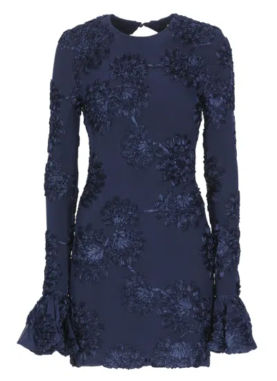Rotate Birger Christensen Rotate Tulle Dress With All-over Rose Details In Blue