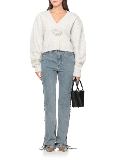 Rotate Birger Christensen Rotate Light Grey Alpaca Blend Cardigan In White