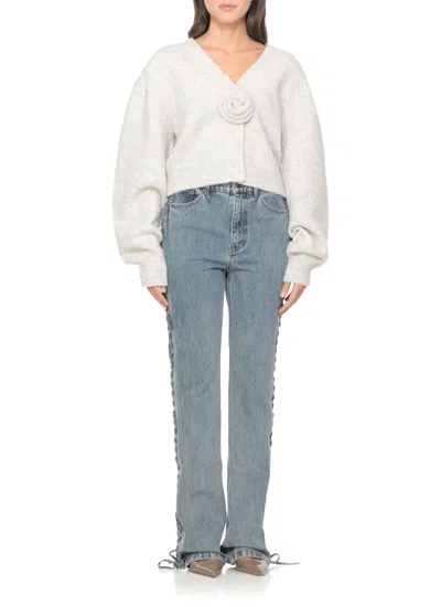 Rotate Birger Christensen Rotate Light Grey Alpaca Blend Cardigan In White