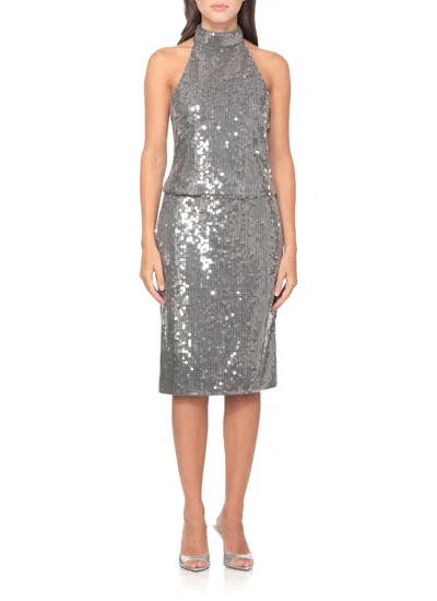 Rotate Birger Christensen Rotate Sleeveless Silver Top With All-over Paillettes In Silver