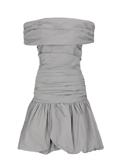 Rotate Birger Christensen Rotate Draped Mini Dress With Rear Zip Closure In Gray