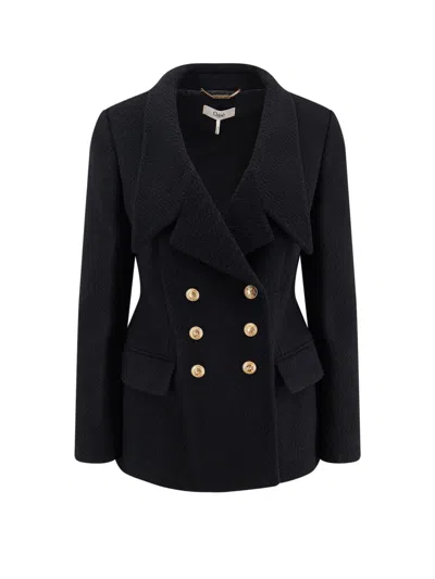 Chloé Double-breasted Virgin Wool Blend Blazer In Black