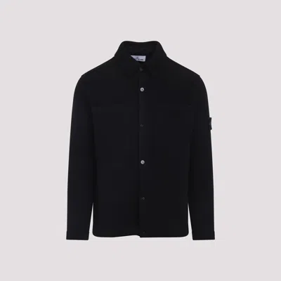 Stone Island Textured Knit Sweater With Button-up Front In Black
