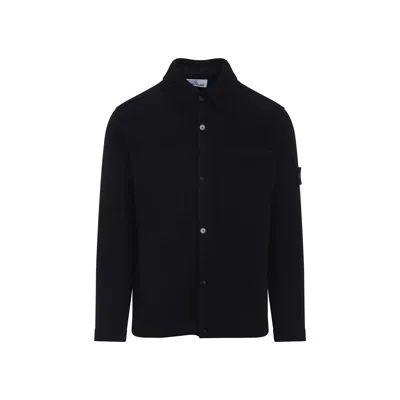 Stone Island Textured Knit Sweater With Button-up Front In Black