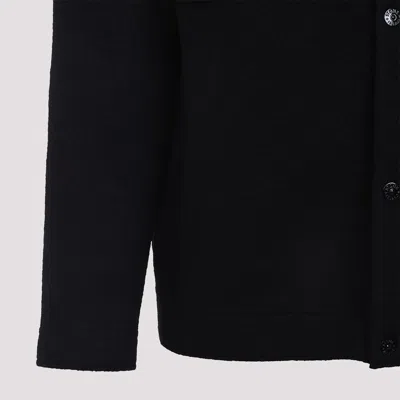 Stone Island Textured Knit Sweater With Button-up Front In Black