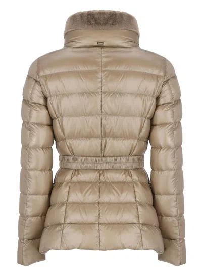 Herno Padded Quilted Down Jacket With Fur Trim In Brown