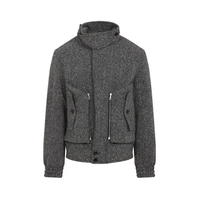 Dries Van Noten Patterned Wool Zip Jacket Front Pockets In Gray