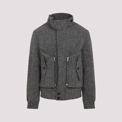 Dries Van Noten Patterned Wool Zip Jacket Front Pockets In Gray