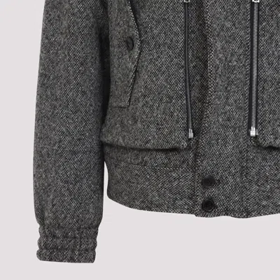 Dries Van Noten Patterned Wool Zip Jacket Front Pockets In Gray