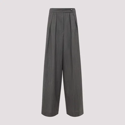 Dries Van Noten Wide Gray Wool Palazzo Pants In Gray