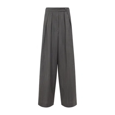 Dries Van Noten Wide Gray Wool Palazzo Pants In Gray