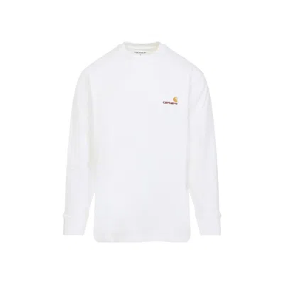 Carhartt Fleeced Cotton American Script Crew-neck Sweatshirt With Emb In White