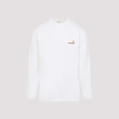 Carhartt Fleeced Cotton American Script Crew-neck Sweatshirt With Emb In White