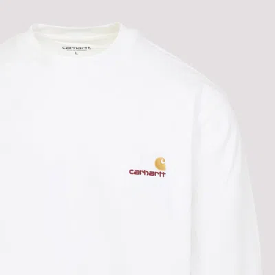 Carhartt Fleeced Cotton American Script Crew-neck Sweatshirt With Emb In White