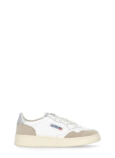 Autry Medalist Low Leather And Suede White And Powder Sneakers In Multi