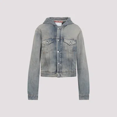 Acne Studios Cropped Denim Jacket With Hood In Gray