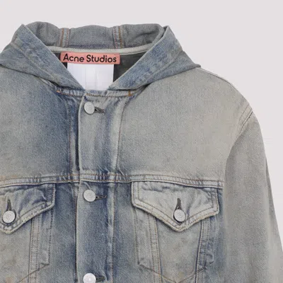 Acne Studios Cropped Denim Jacket With Hood In Gray
