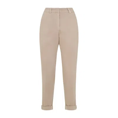 Peserico Beige Stretch Cotton Pants With Turn-up Hems In Neutral
