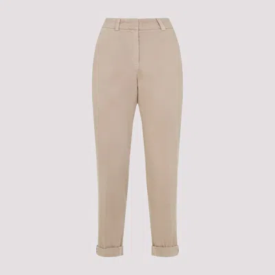 Peserico Beige Stretch Cotton Pants With Turn-up Hems In Neutral