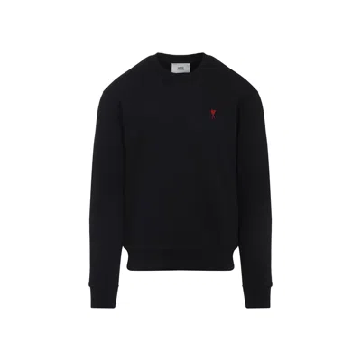 Ami Alexandre Mattiussi Ami Paris Men Black Crewneck Sweater With Adc Embroidery On The Front In Wool Blend Man In Multi