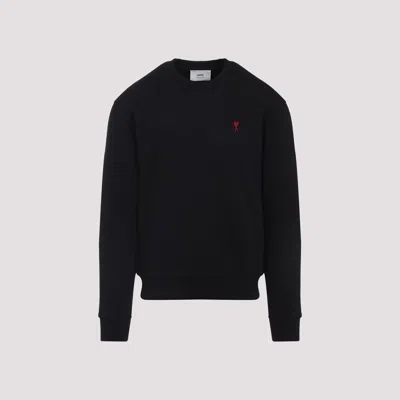Ami Alexandre Mattiussi Ami Paris Men Black Crewneck Sweater With Adc Embroidery On The Front In Wool Blend Man In Multi