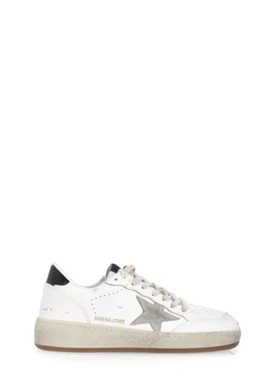 Golden Goose Women's Ballstar 2 Leather Upper And Spur Suede Star Shiny Leather Heel Sneaker In White