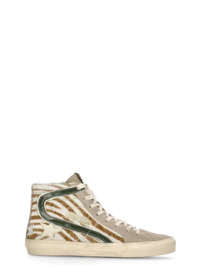 Golden Goose High-top Sneakers With Zebra-print Leather And Suede Accents In Gray