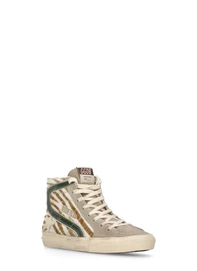 Golden Goose High-top Sneakers With Zebra-print Leather And Suede Accents In Gray