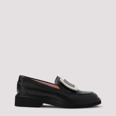 Roger Vivier Viv' Rangers Black Loafers With Metal Buckle In Black